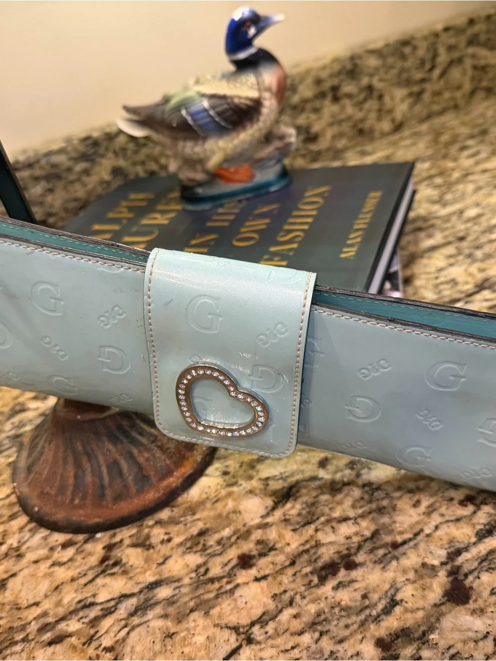 G by Guess light blue Patent Heart-Clasp Wristlet